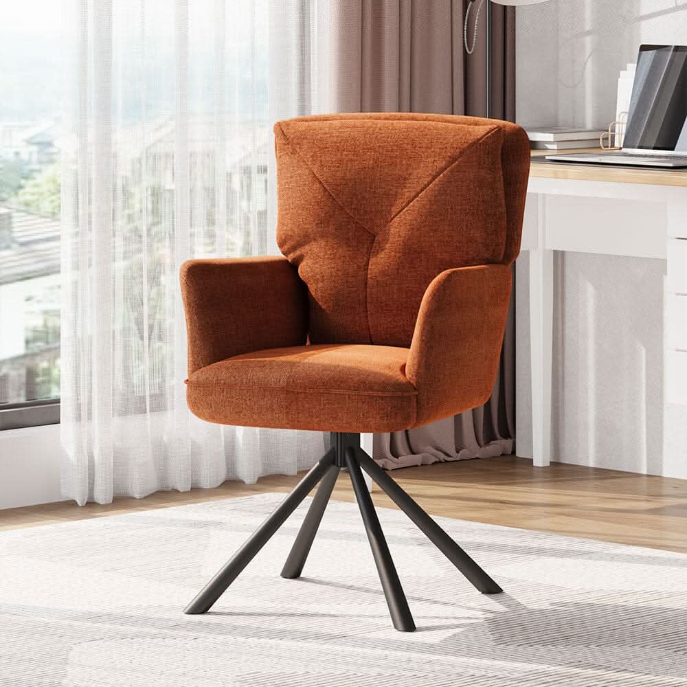 Burnt Orange Chenille Swivel Accent Chair with Y-Stitch Backrest