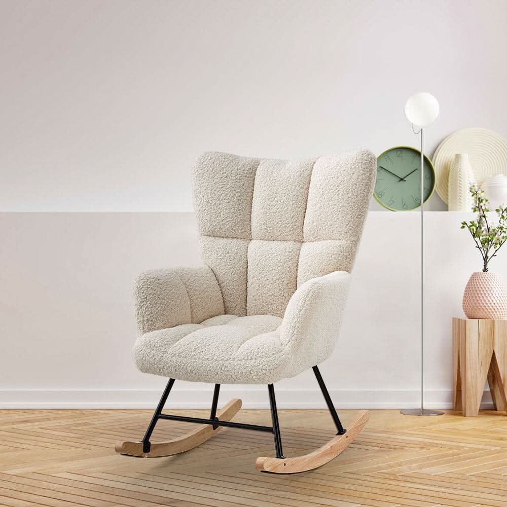 Modern Teddy Fabric Rocking Chair with Side Pocket
