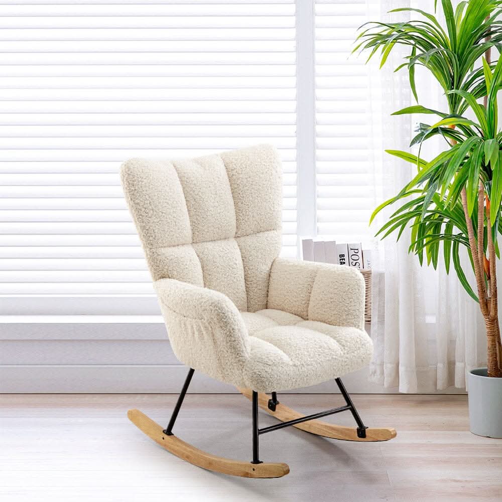 Modern Teddy Fabric Rocking Chair with Side Pocket