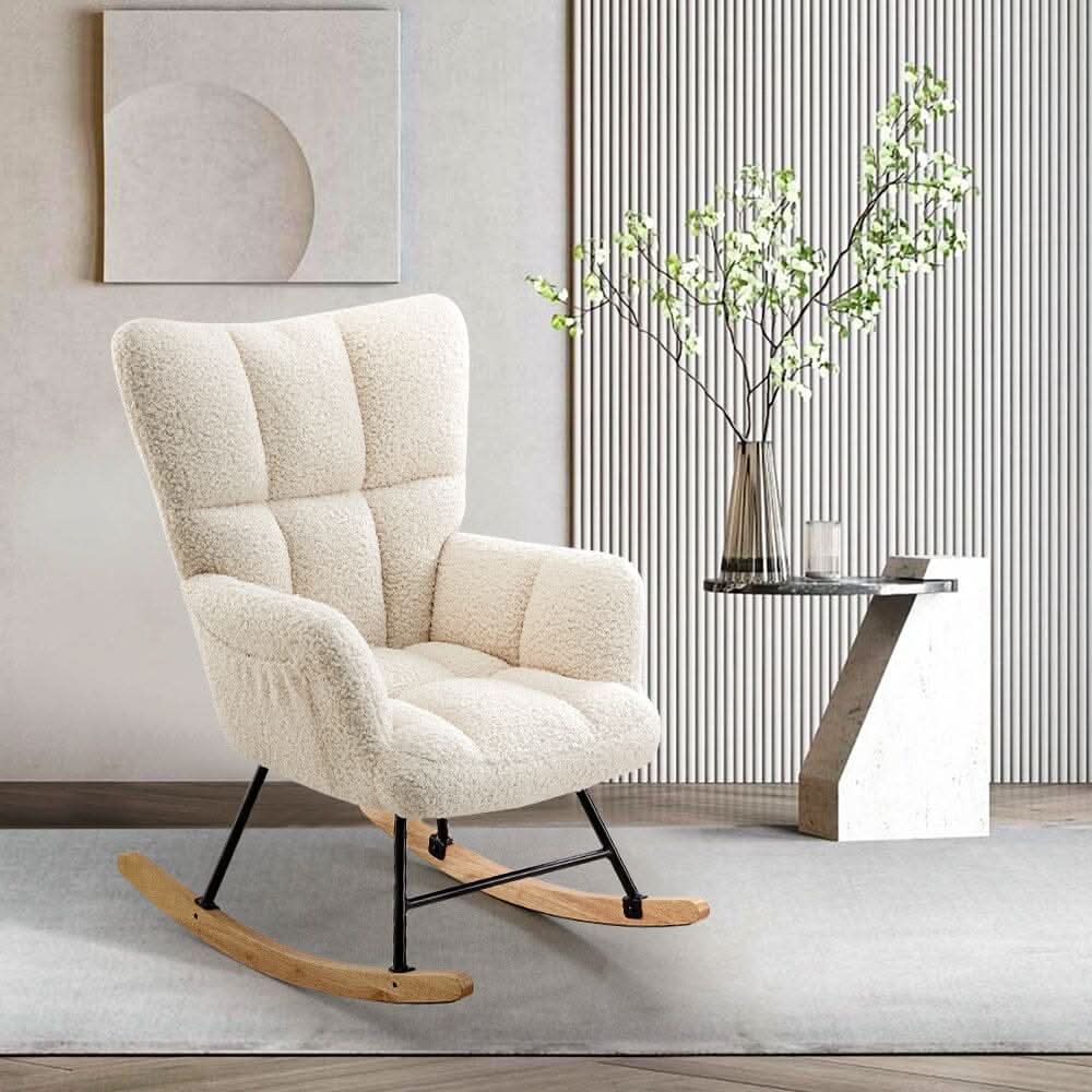 Modern Teddy Fabric Rocking Chair with Side Pocket