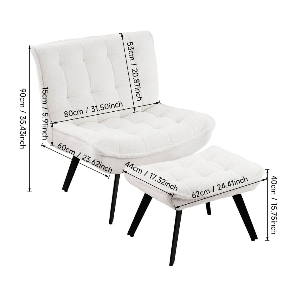 Cloud-Soft Teddy Fleece Accent Chair with Ottoman – Tufted Relaxation Set