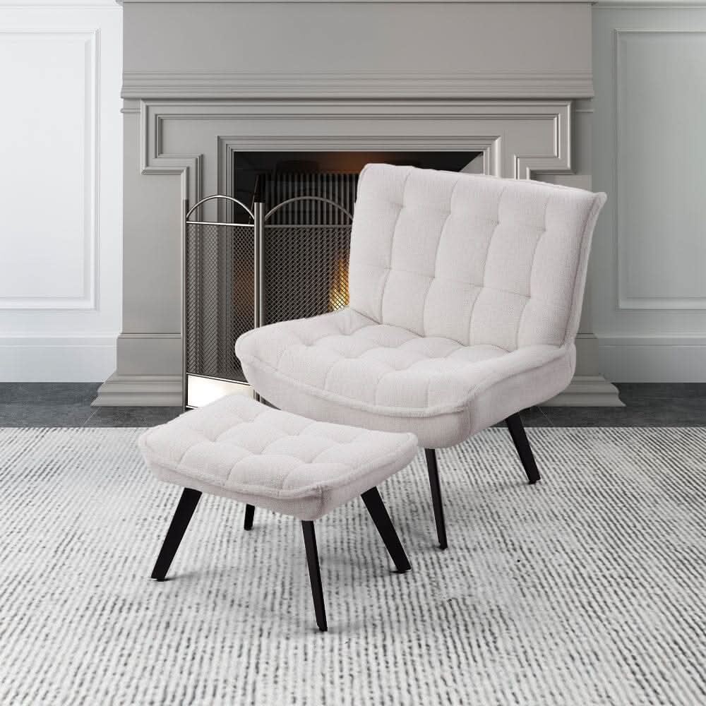 Cloud-Soft Teddy Fleece Accent Chair with Ottoman – Tufted Relaxation Set