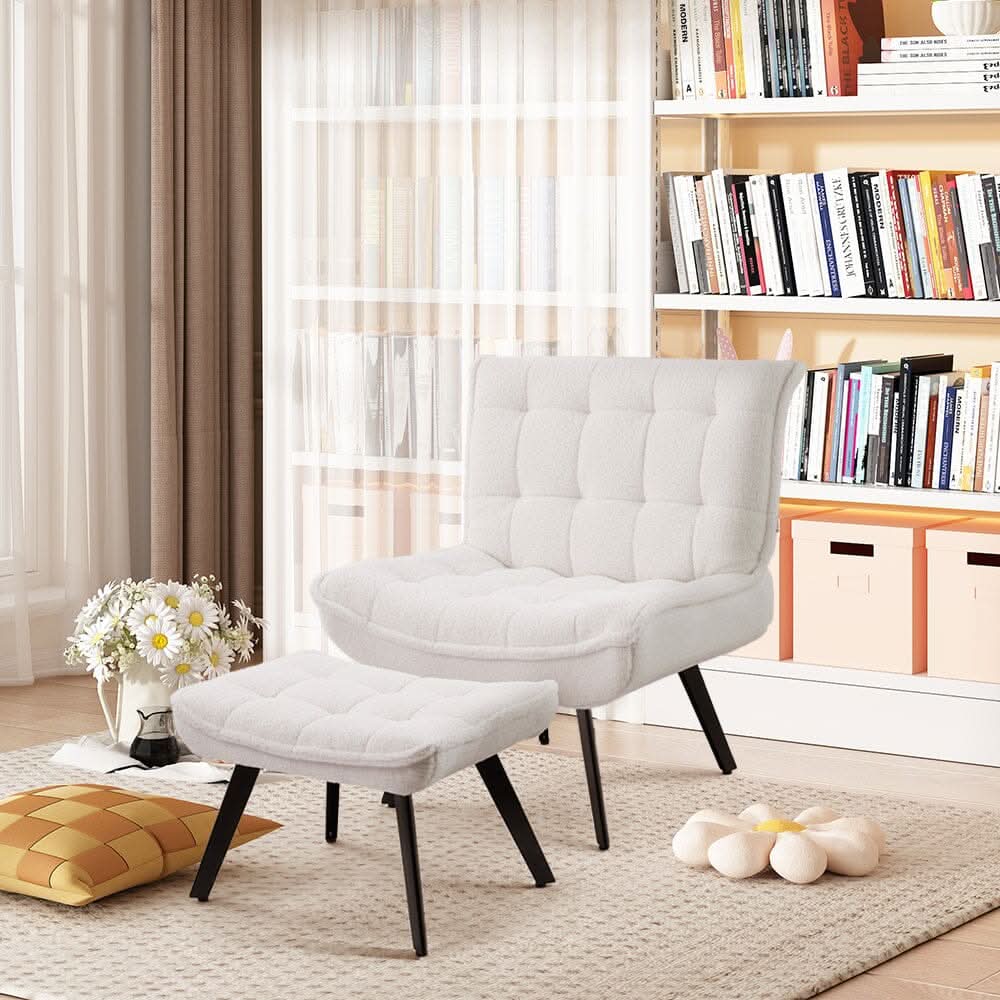 Cloud-Soft Teddy Fleece Accent Chair with Ottoman – Tufted Relaxation Set