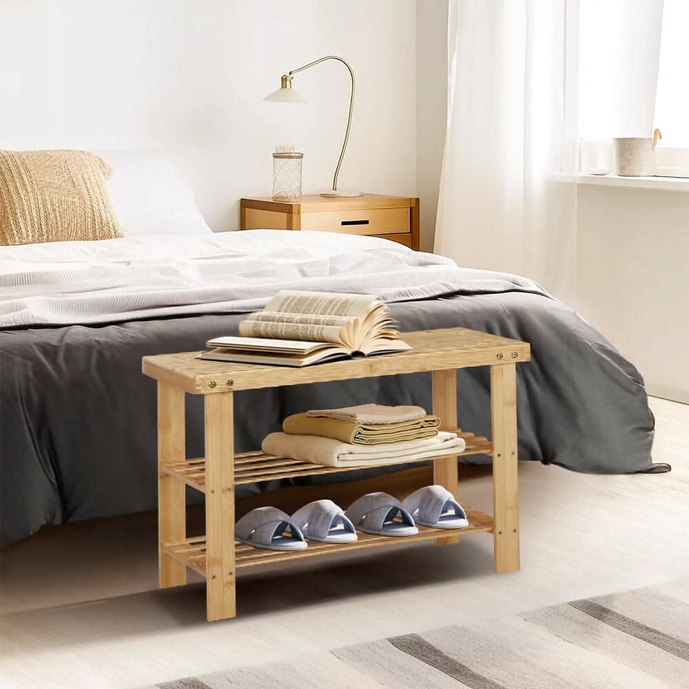Natural Bamboo 3-Tier Shoe Rack Hallway Storage Organiser