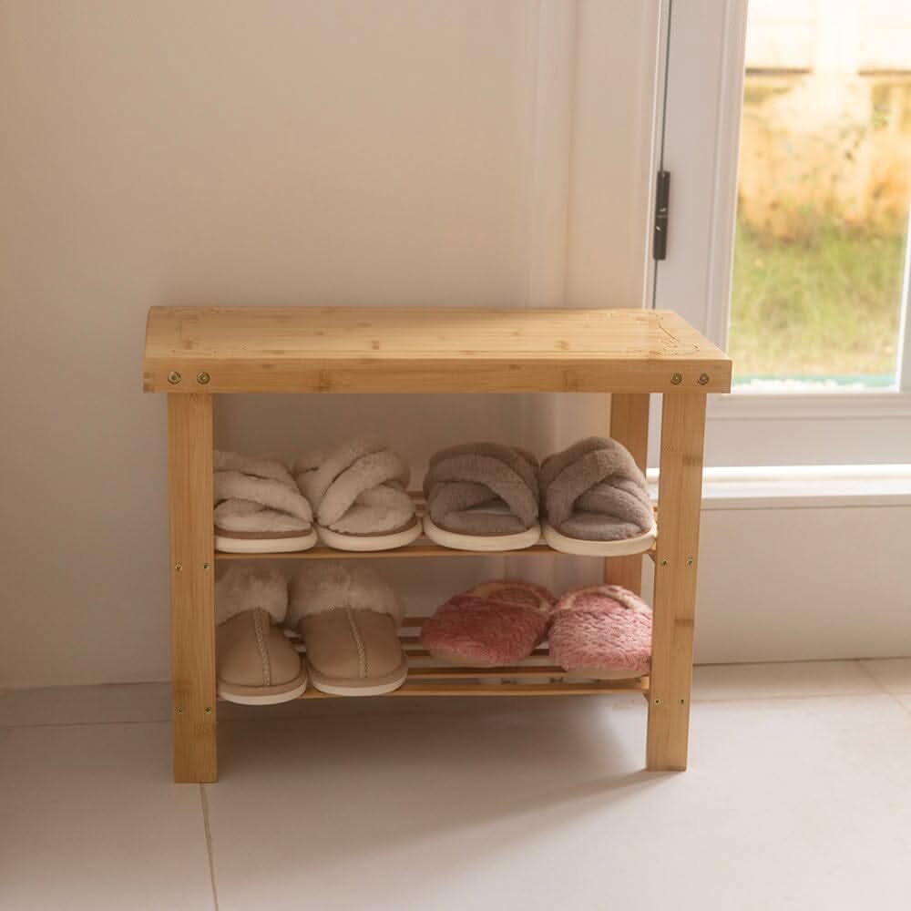Natural Bamboo 3-Tier Shoe Rack Hallway Storage Organiser