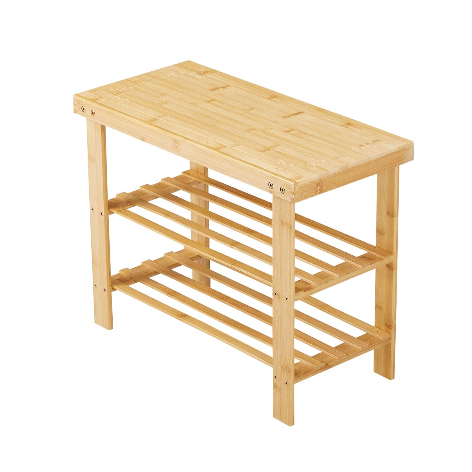 Natural Bamboo 3-Tier Shoe Rack Hallway Storage Organiser