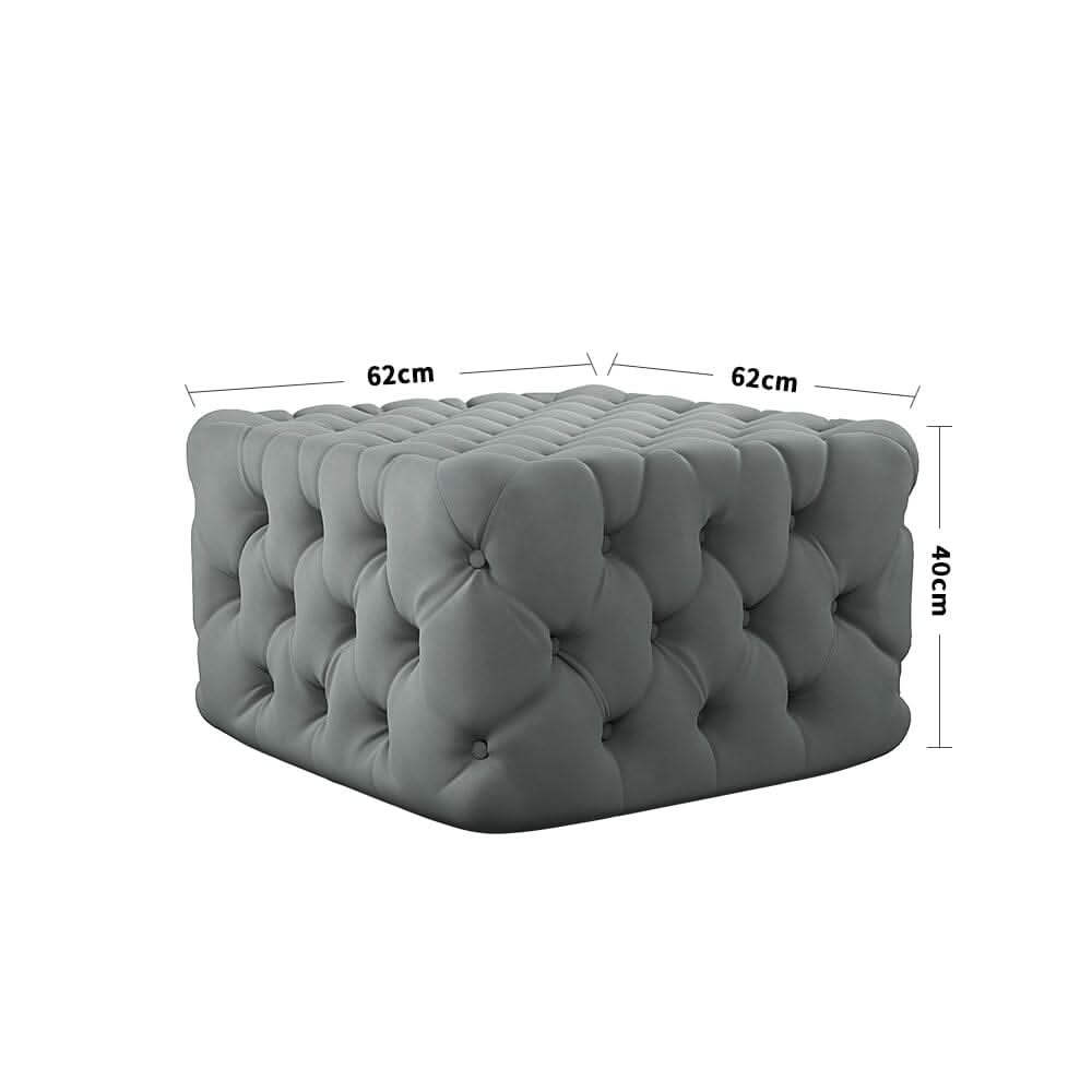 Chesterfield Style Tufted Square Ottoman Grey Velvet