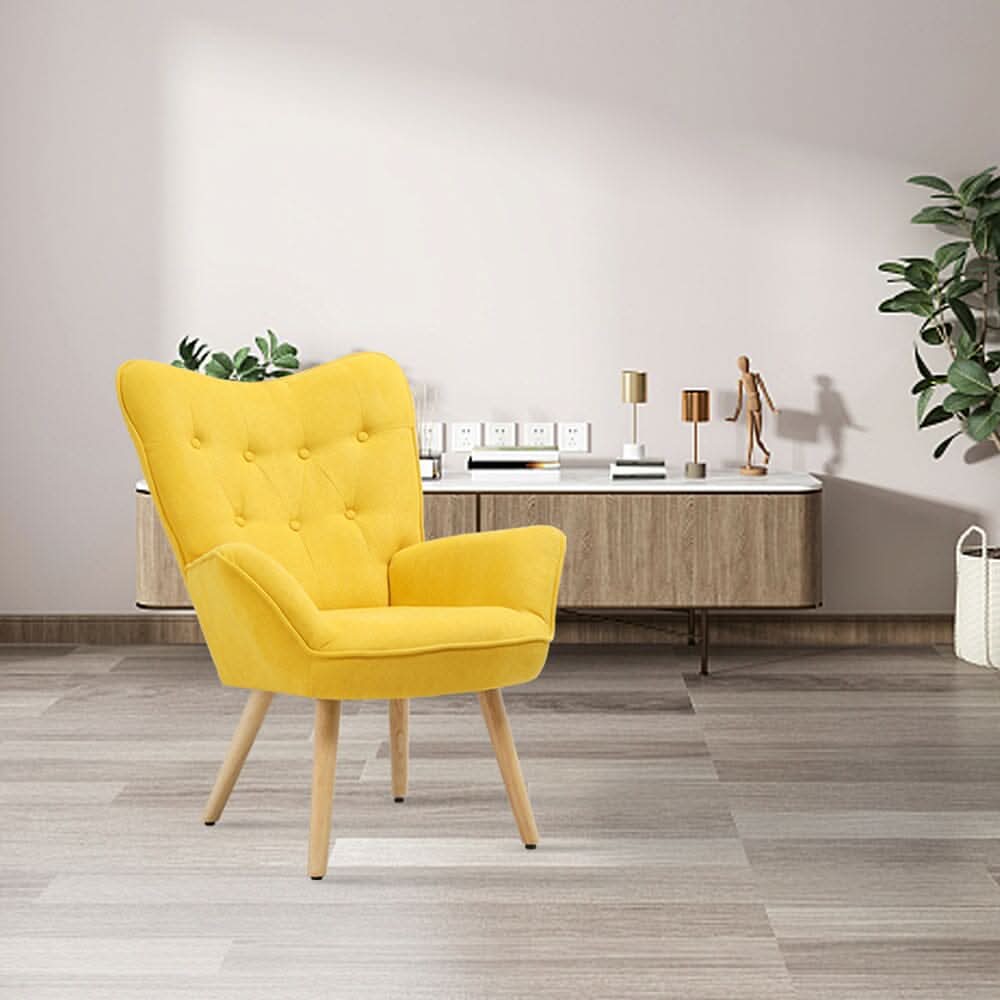 Scandinavian Style Upholstered Accent Chair – Compact Oak Leg Design