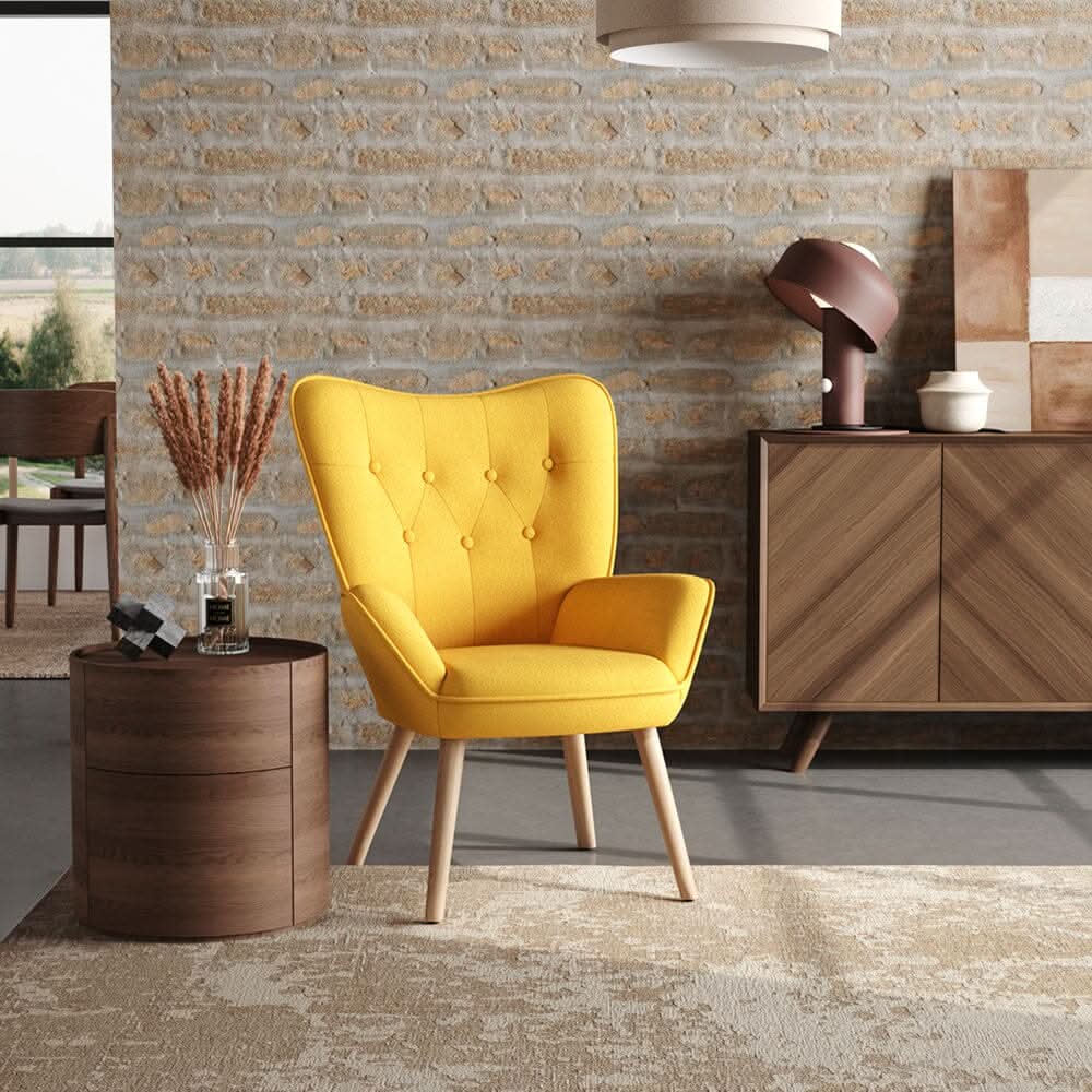Scandinavian Style Upholstered Accent Chair – Compact Oak Leg Design