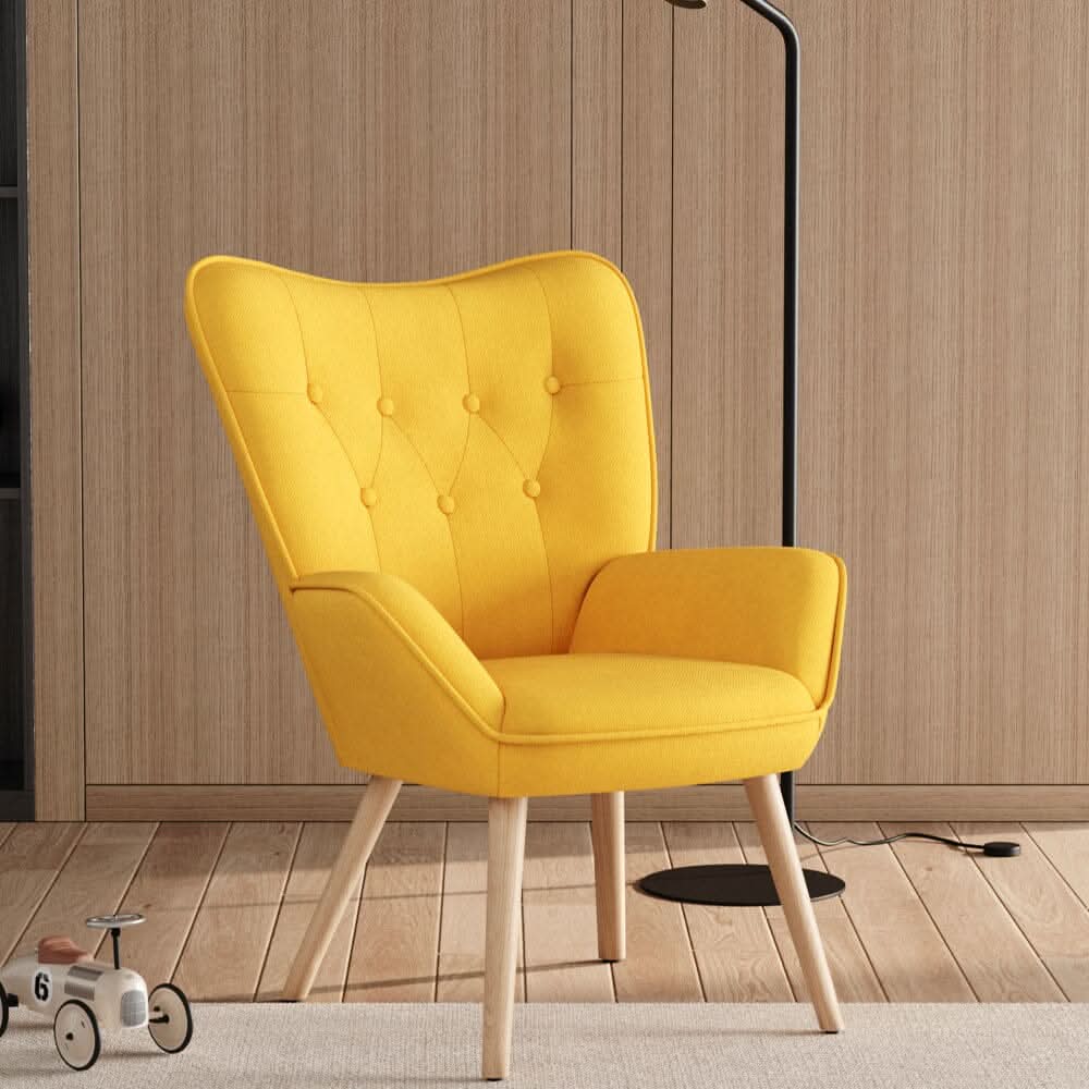 Scandinavian Style Upholstered Accent Chair – Compact Oak Leg Design