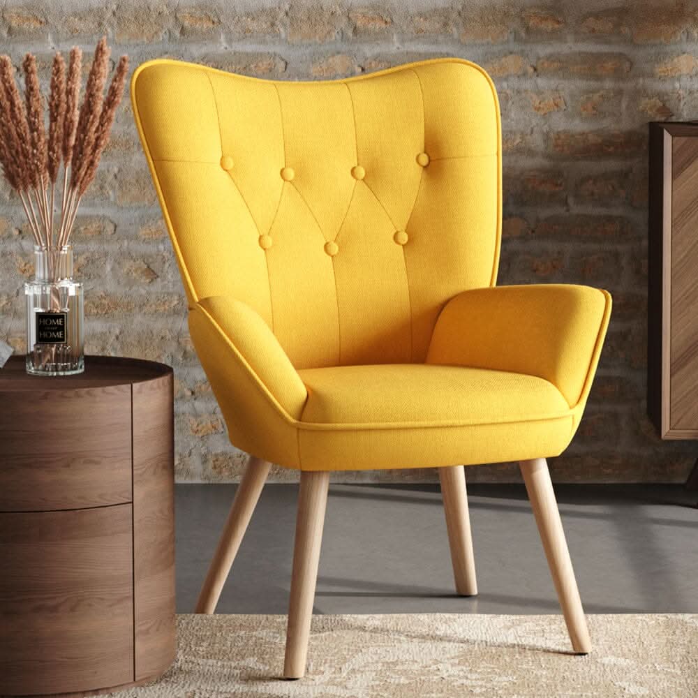 Scandinavian Style Upholstered Accent Chair – Compact Oak Leg Design