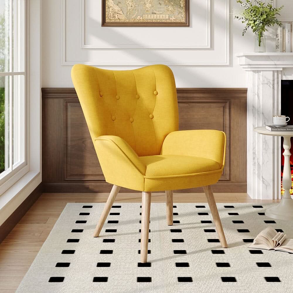 Scandinavian Style Upholstered Accent Chair – Compact Oak Leg Design