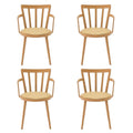 Curved PU Dining Chairs with Armrests – Set of 4