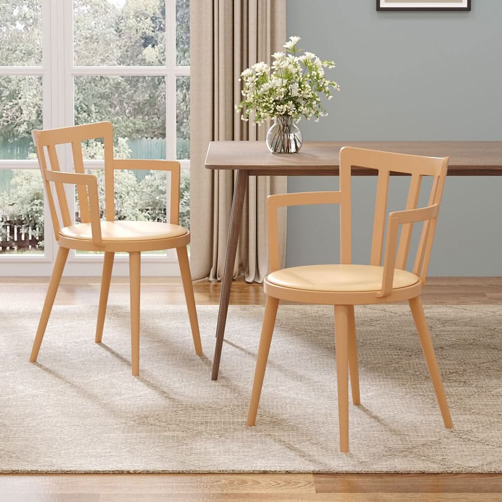 Curved PU Dining Chairs with Armrests – Set of 4