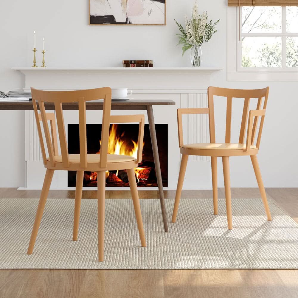 Curved PU Dining Chairs with Armrests – Set of 4