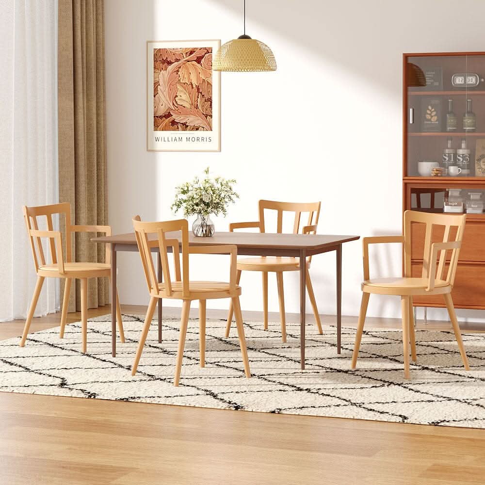 Curved PU Dining Chairs with Armrests – Set of 4
