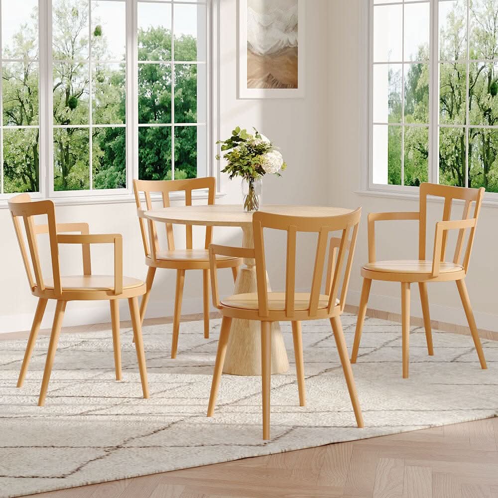 Curved PU Dining Chairs with Armrests – Set of 4