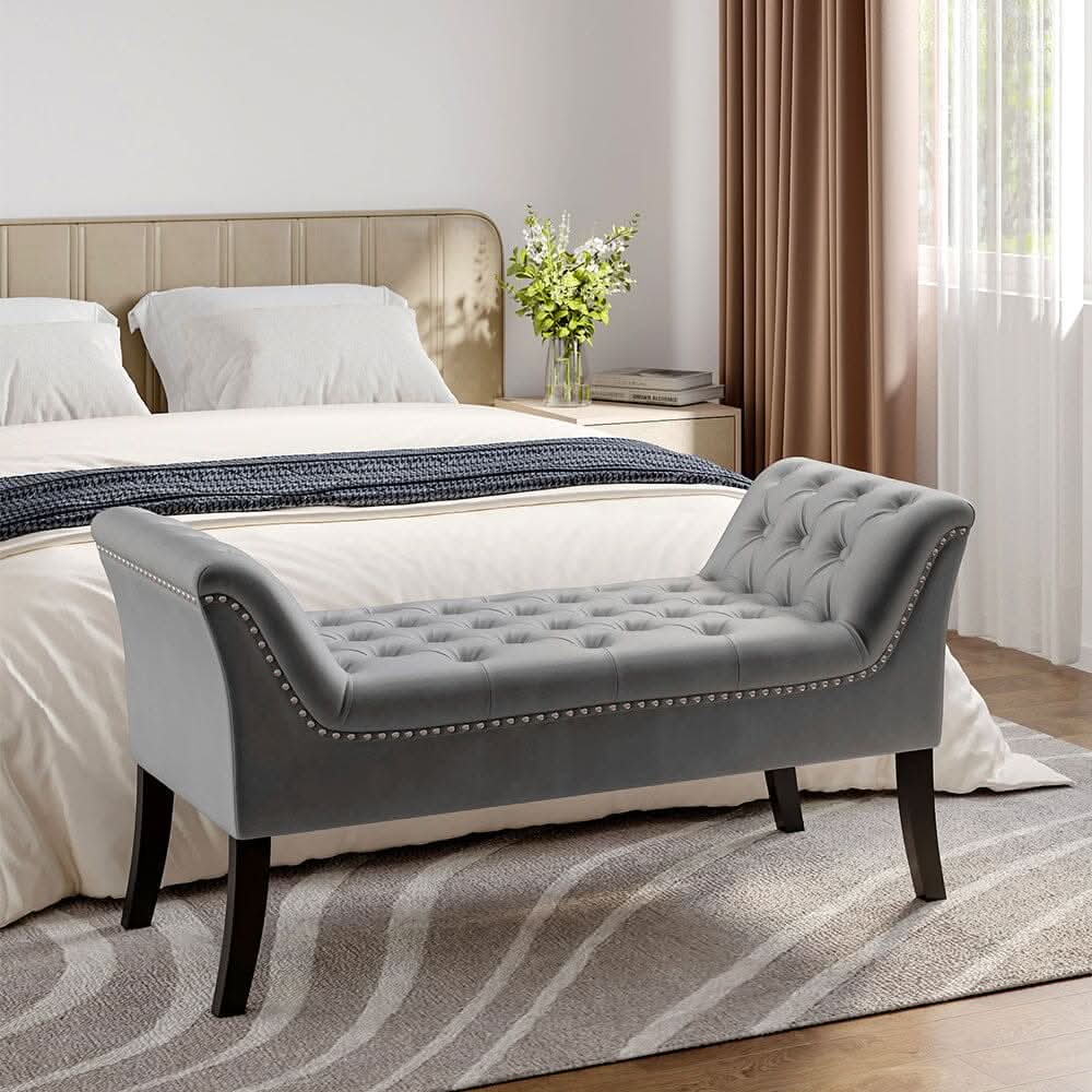 Chesterfield Style Tufted Bedroom Bench Velvet Fabric