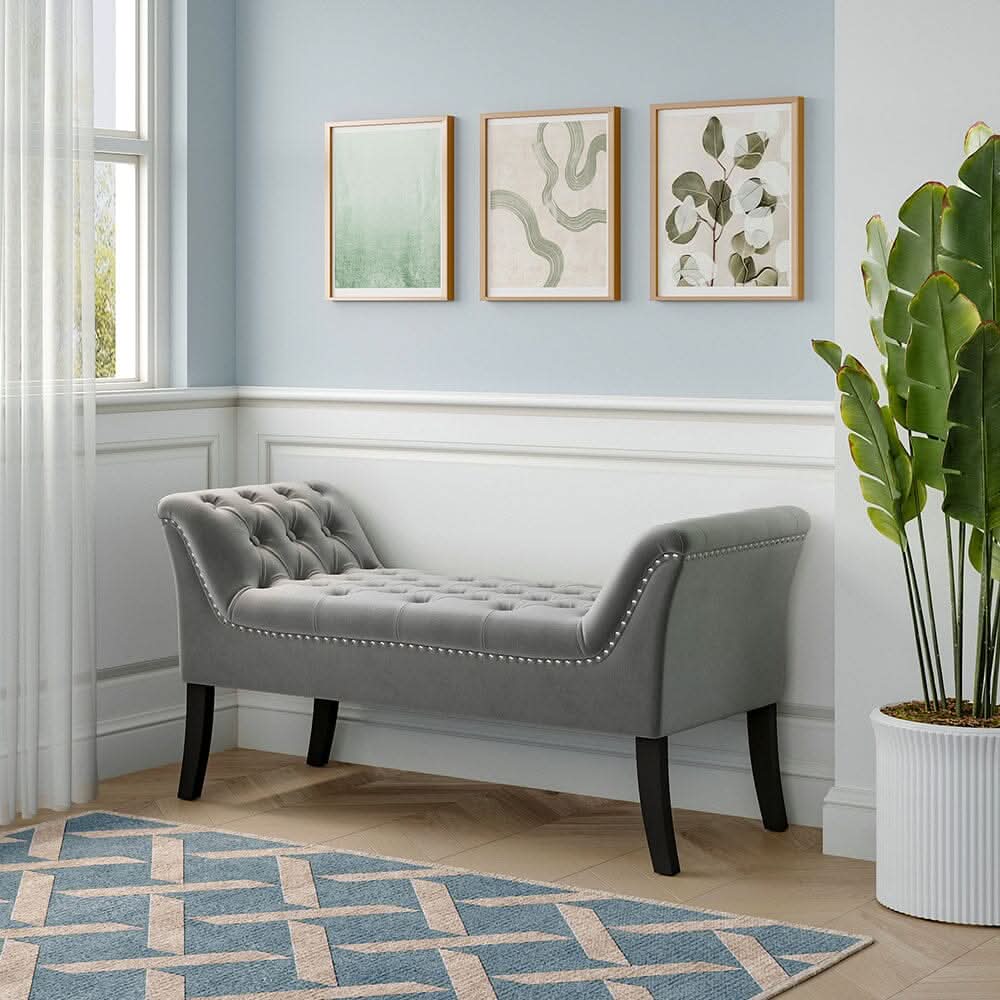 Chesterfield Style Tufted Bedroom Bench Velvet Fabric
