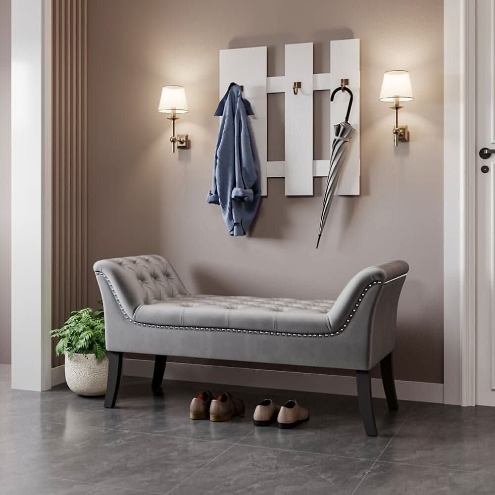 Chesterfield Style Tufted Bedroom Bench Velvet Fabric