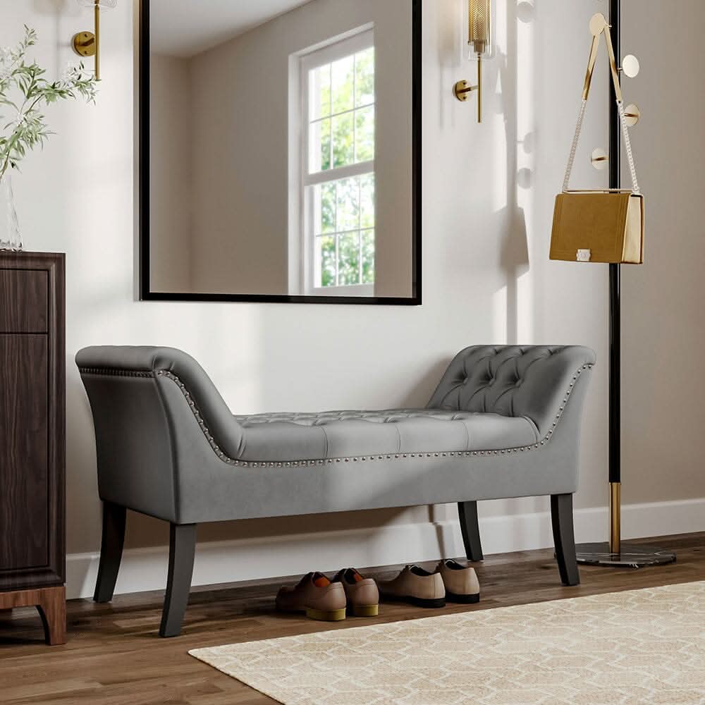 Chesterfield Style Tufted Bedroom Bench Velvet Fabric