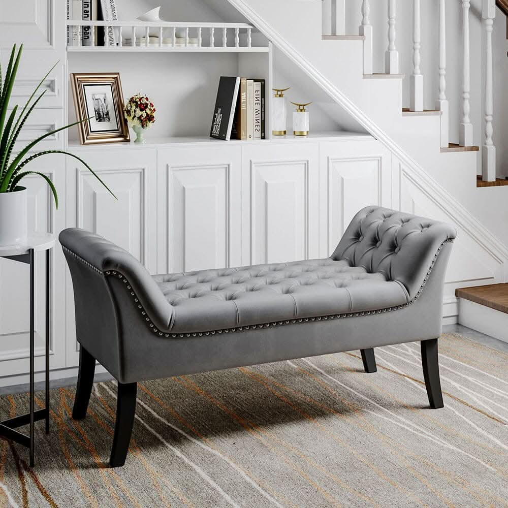 Chesterfield Style Tufted Bedroom Bench Velvet Fabric