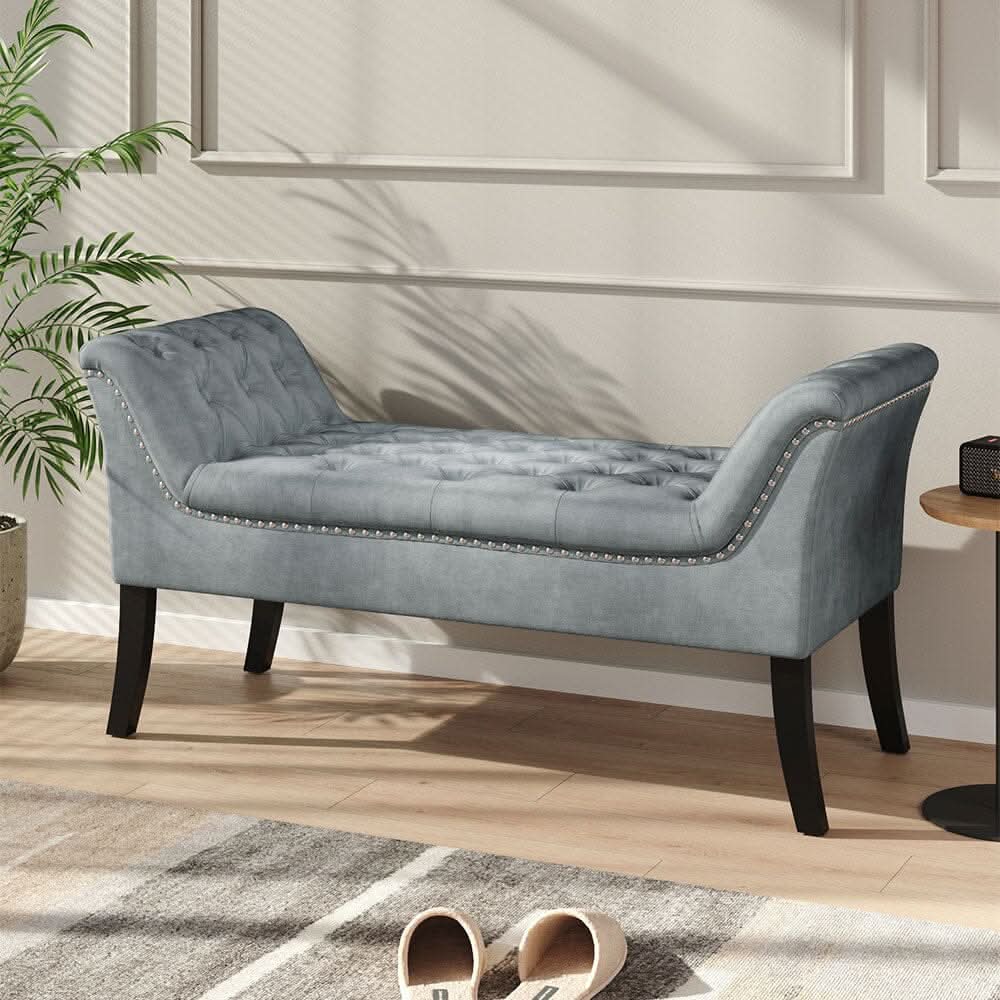 Chesterfield Style Tufted Bedroom Bench Velvet Fabric