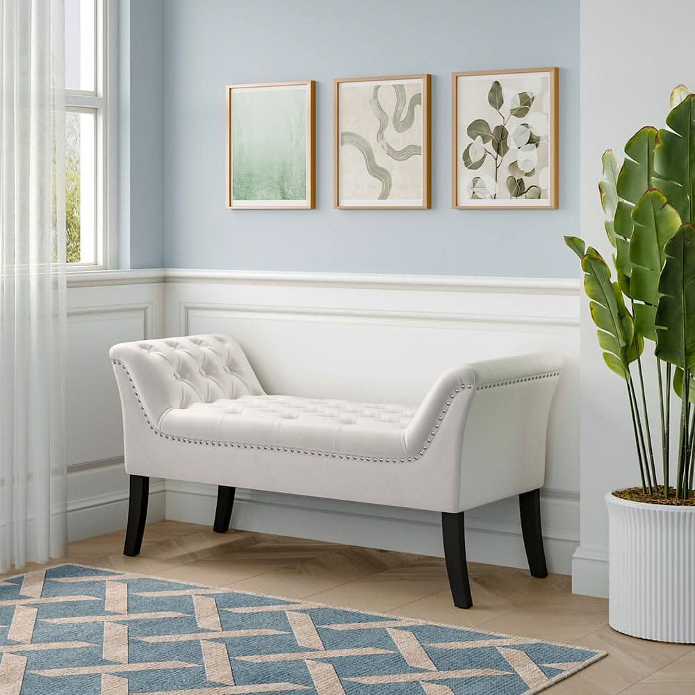 Chesterfield Style Tufted Bedroom Bench Velvet Fabric