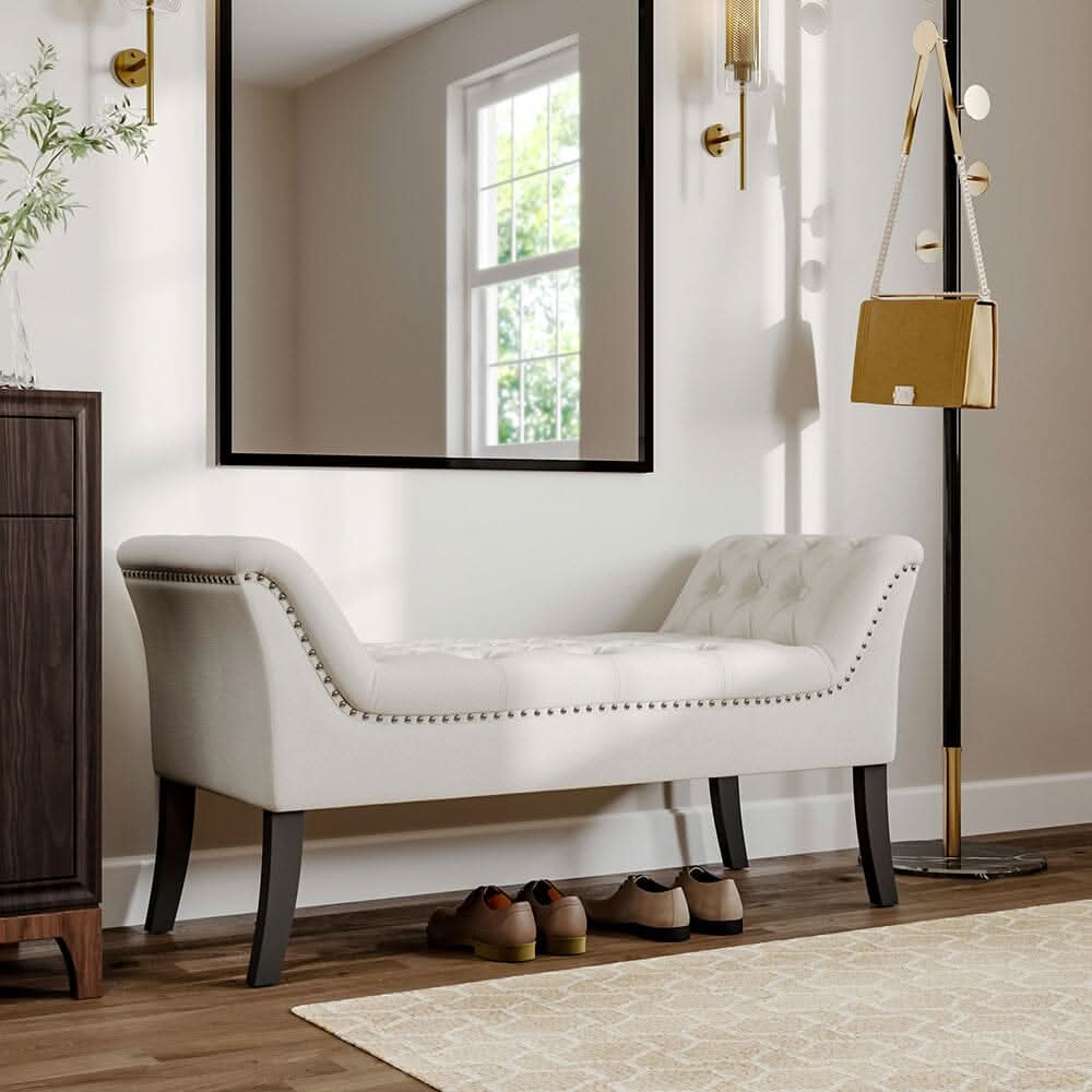 Chesterfield Style Tufted Bedroom Bench Velvet Fabric