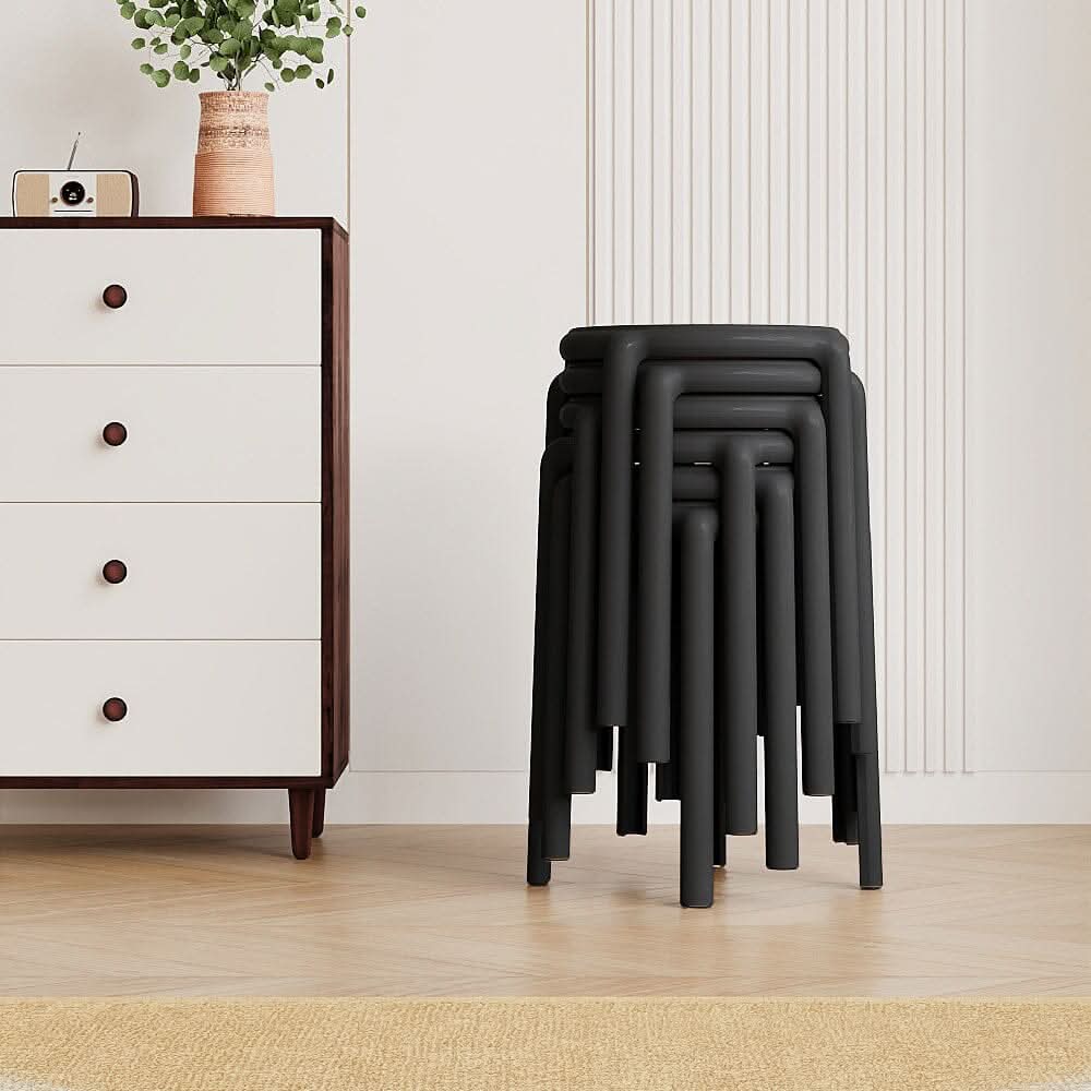 Stackable Rattan-Effect Round Stools PP Plastic