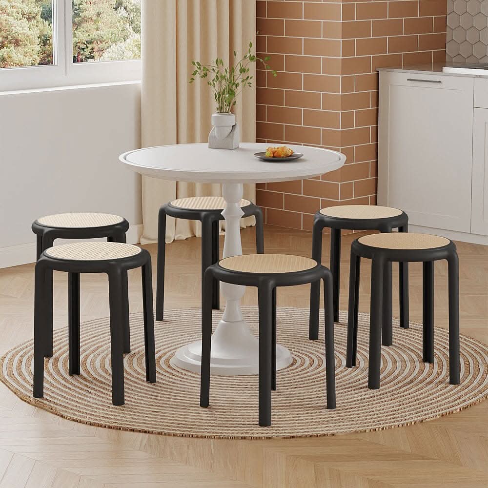 Stackable Rattan-Effect Round Stools PP Plastic