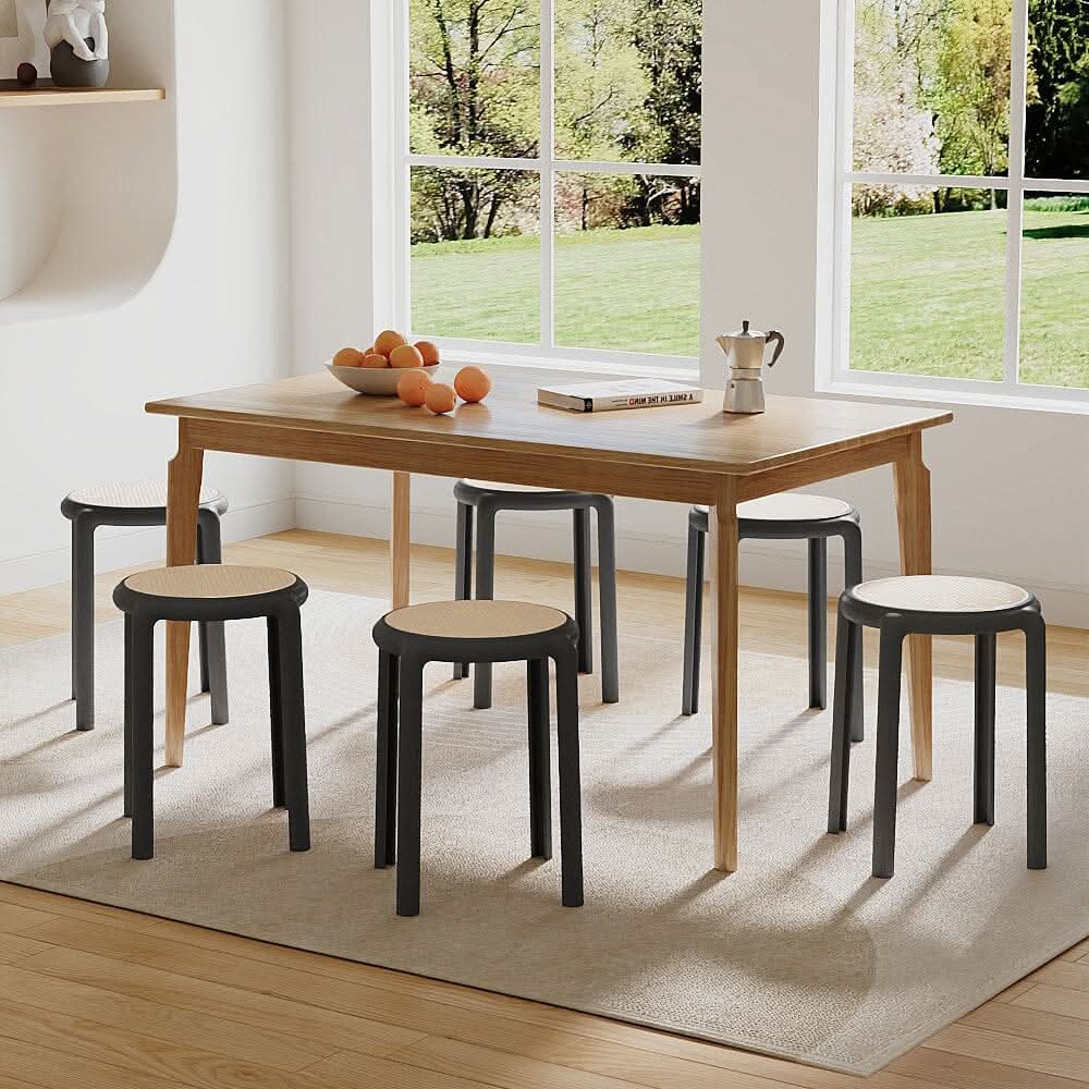 Stackable Rattan-Effect Round Stools PP Plastic