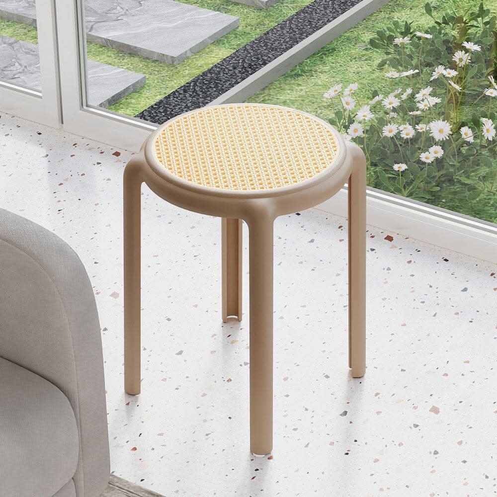 Stackable Rattan-Effect Round Stools PP Plastic