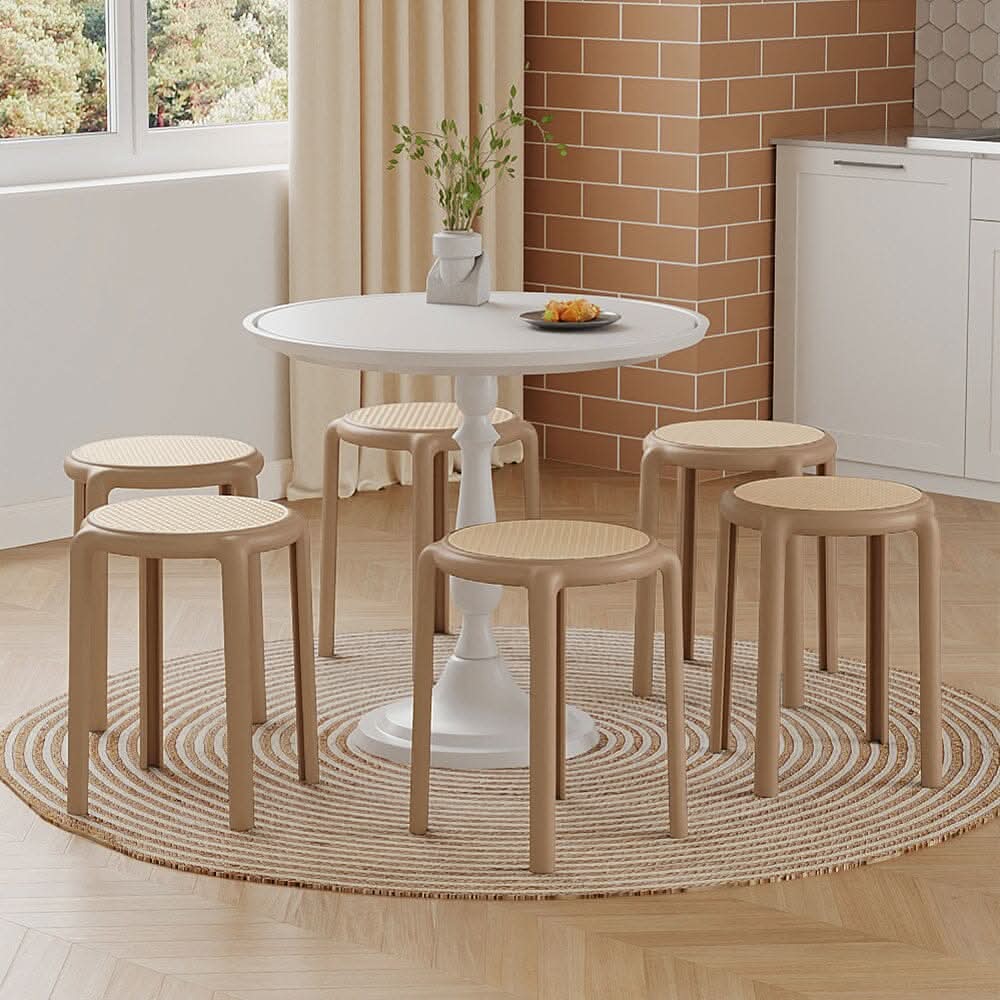 Stackable Rattan-Effect Round Stools PP Plastic
