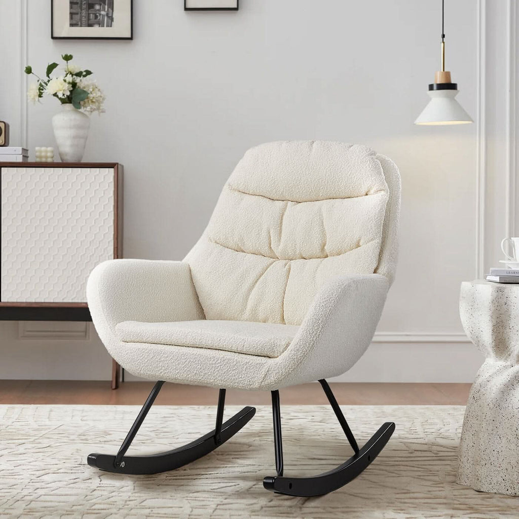 Modern Teddy Fabric Rocking Chair with Black Oak Legs