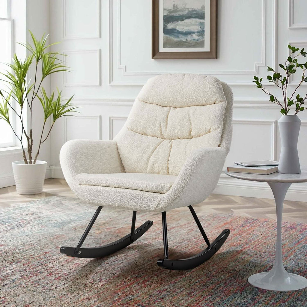 Modern Teddy Fabric Rocking Chair with Black Oak Legs