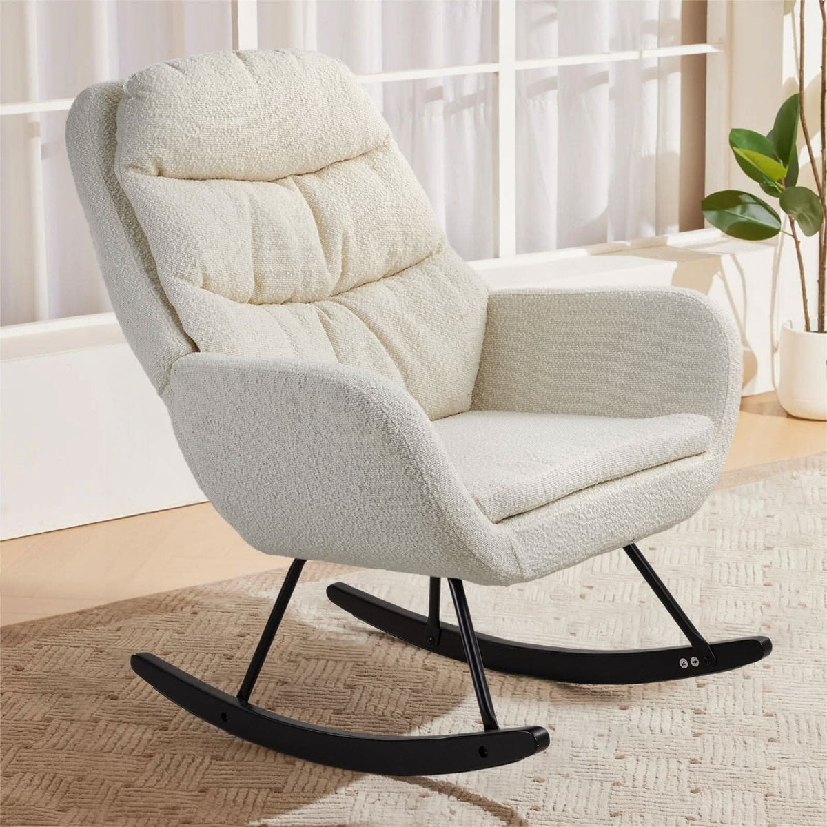 Modern Teddy Fabric Rocking Chair with Black Oak Legs