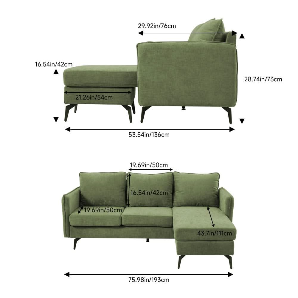 Corner Sofa Green Grey Polyester Wooden Frame Spring Cushion Metal Legs
