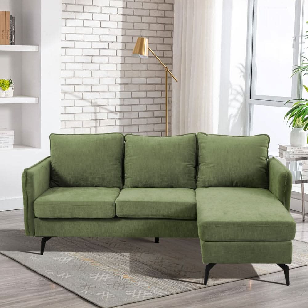 Corner Sofa Green Grey Polyester Wooden Frame Spring Cushion Metal Legs