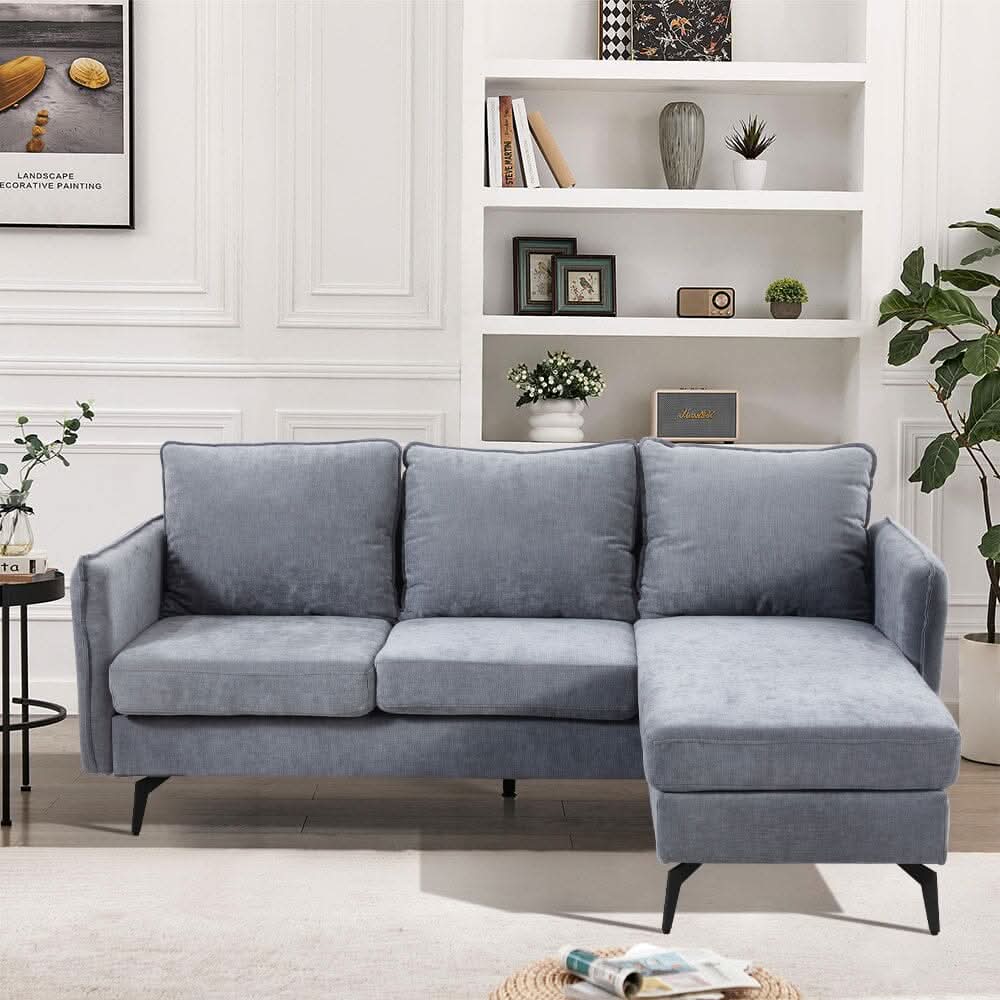 Corner Sofa Green Grey Polyester Wooden Frame Spring Cushion Metal Legs