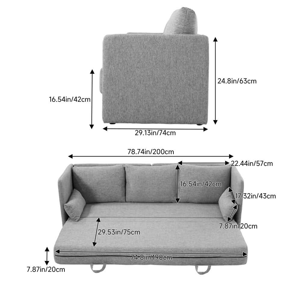 Convertible Sofa Bed with Polyester Upholstery and Cushion Set