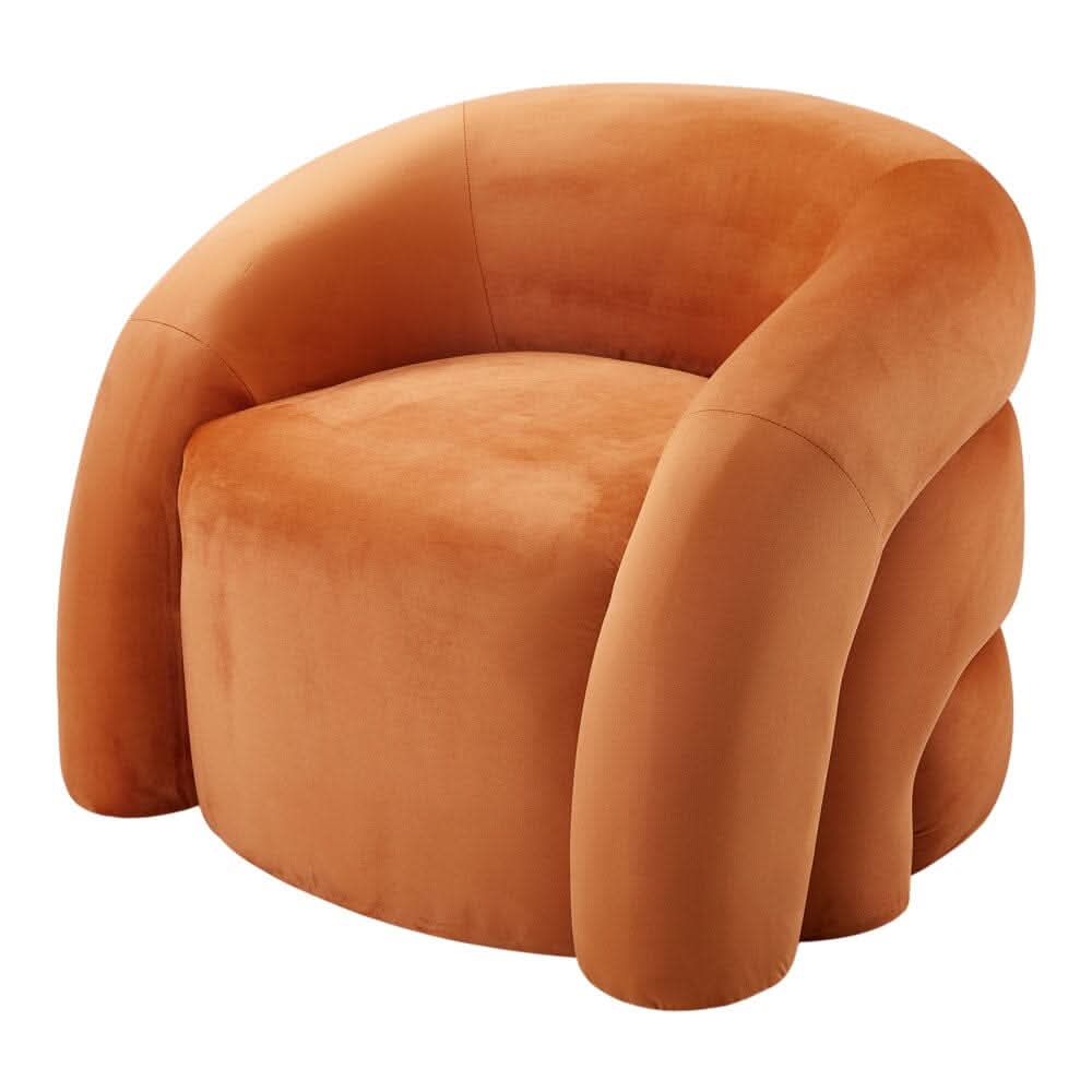 Orange Velvet Upholstered Accent Chair with Solid Wood Frame