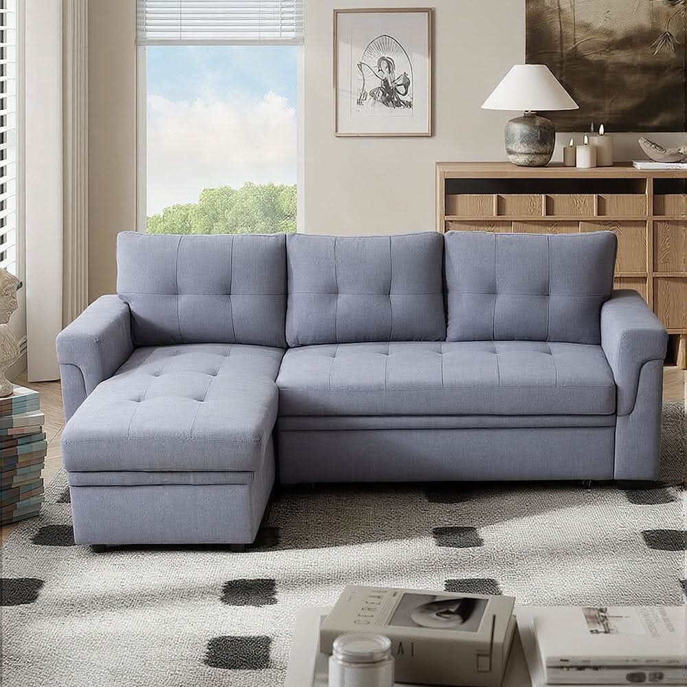 Corner Sofa with Polyester Upholstery and Premium Sponge Filling