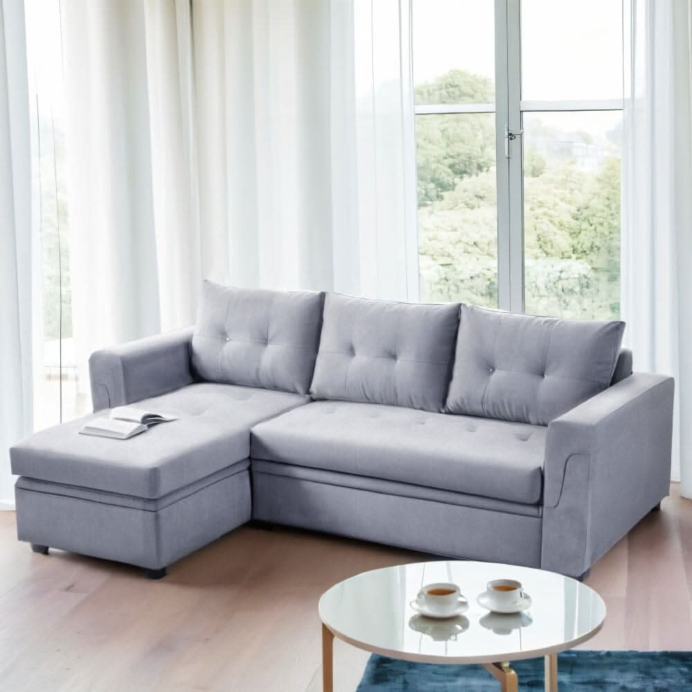 Corner Sofa with Polyester Upholstery and Premium Sponge Filling