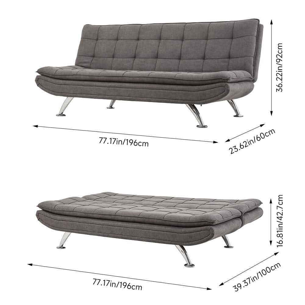 Adjustable Convertible Sofa Bed with Woven Fabric Upholstery