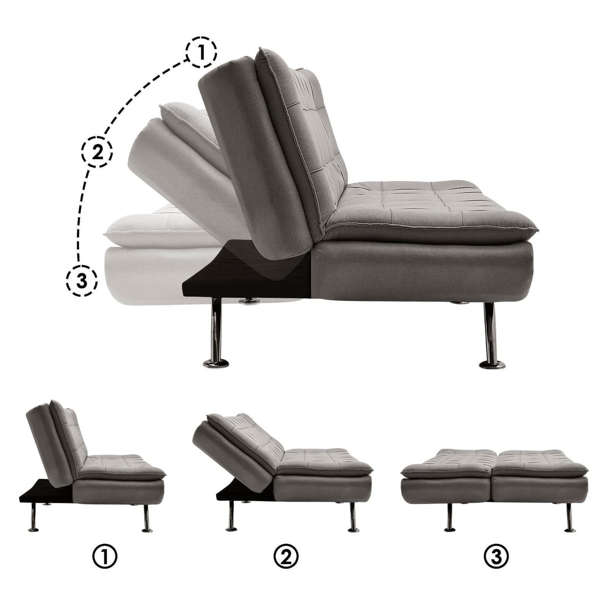 Adjustable Convertible Sofa Bed with Woven Fabric Upholstery