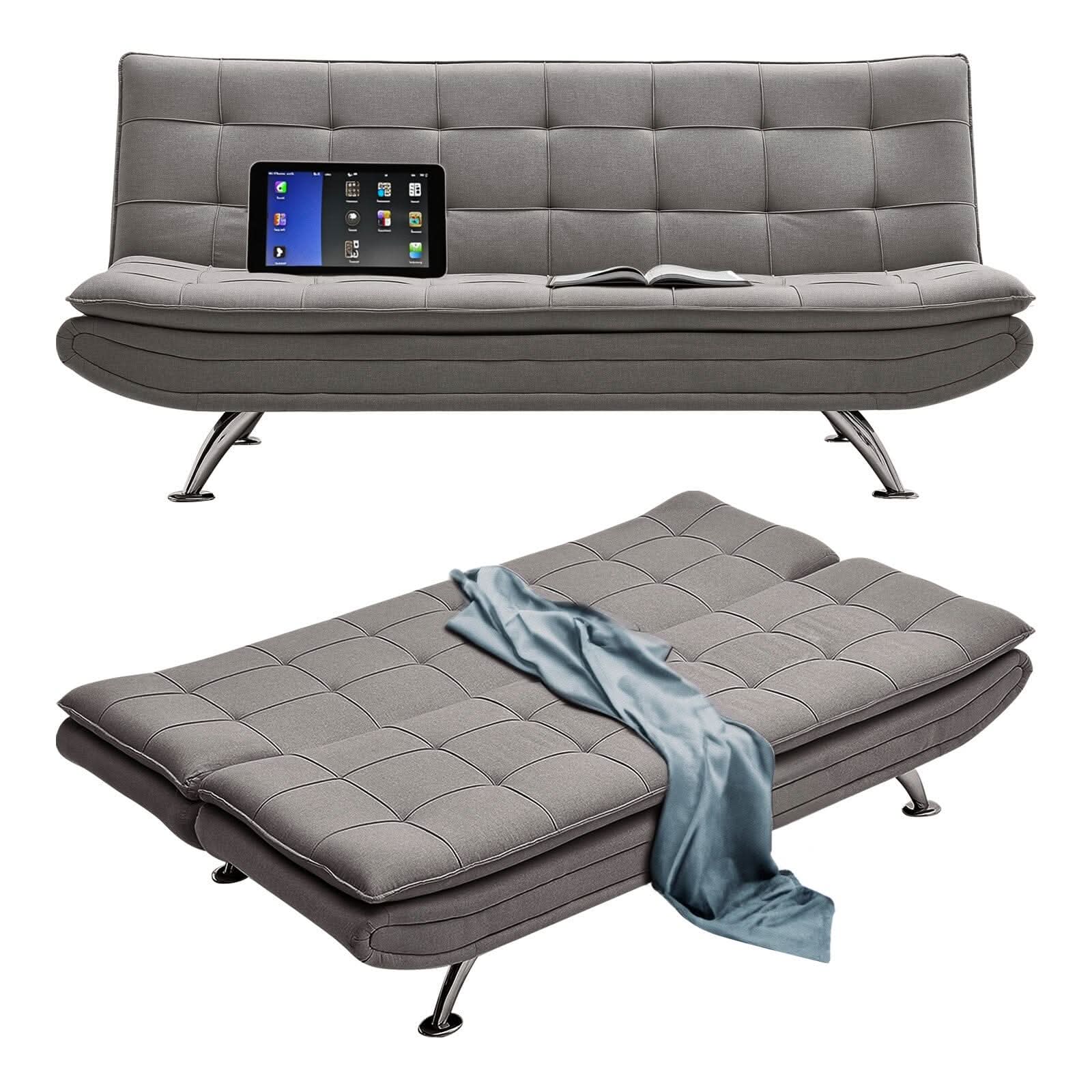 Adjustable Convertible Sofa Bed with Woven Fabric Upholstery