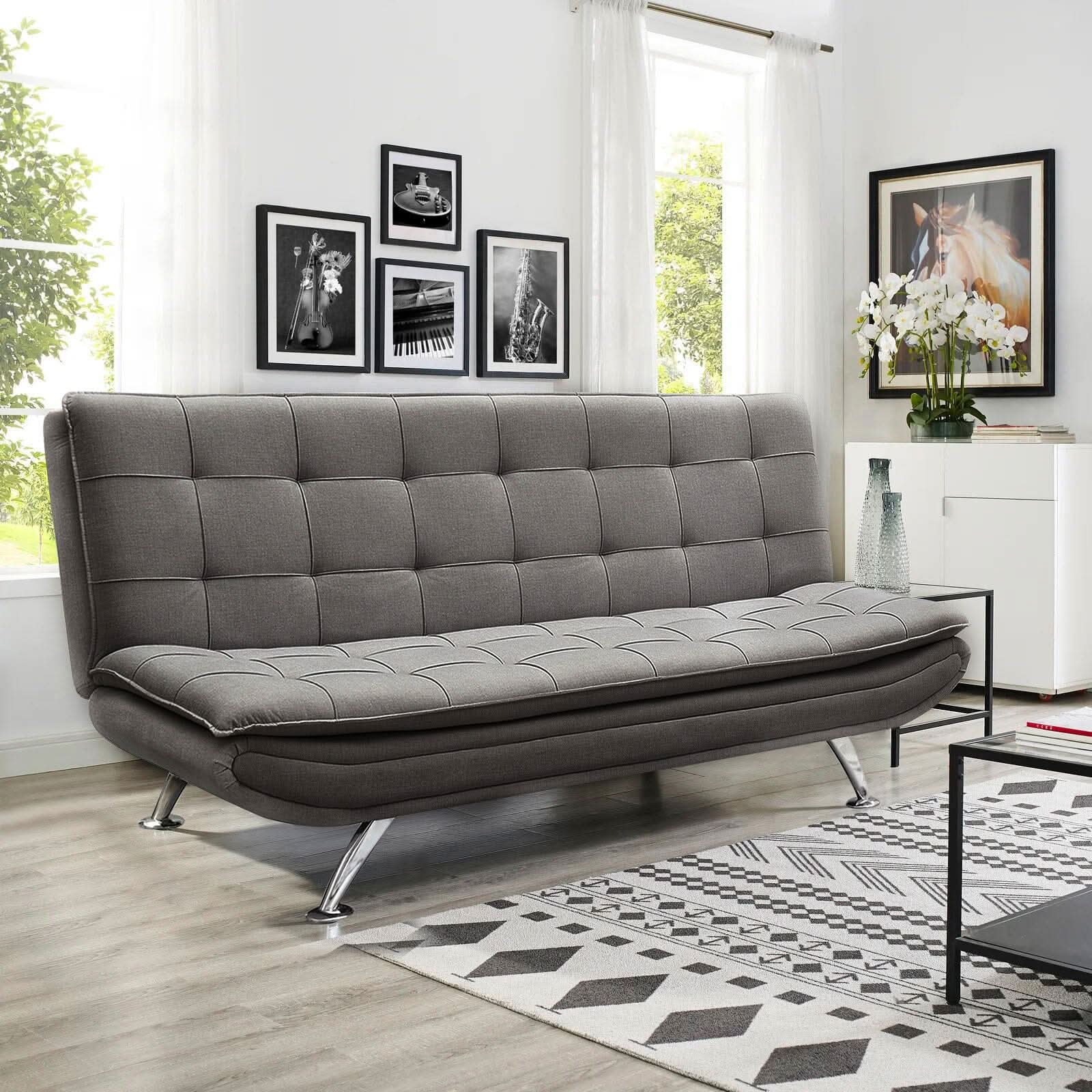 Adjustable Convertible Sofa Bed with Woven Fabric Upholstery