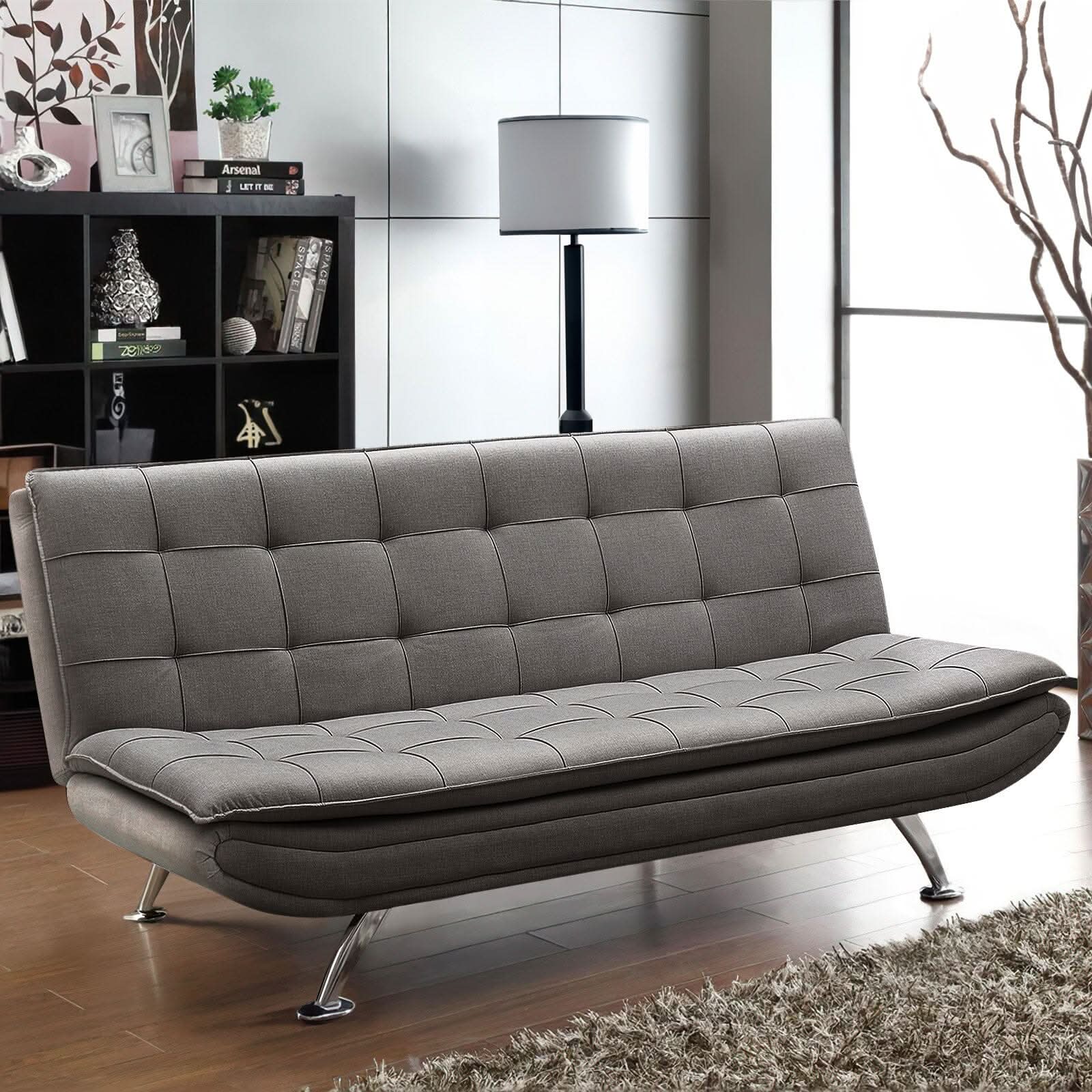 Adjustable Convertible Sofa Bed with Woven Fabric Upholstery