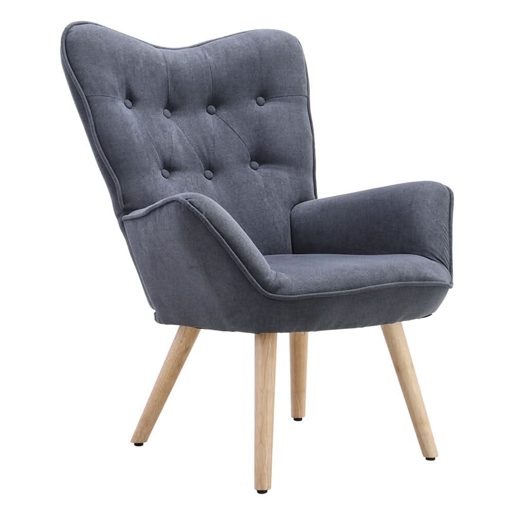 Tufted Button Linen Armchair with Wooden Legs